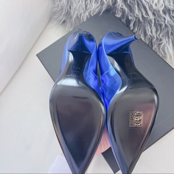 Saint Laurent Kiki 100 metallic Leather Pumps Blue Roy size 36.5 - Picture 4 of 12